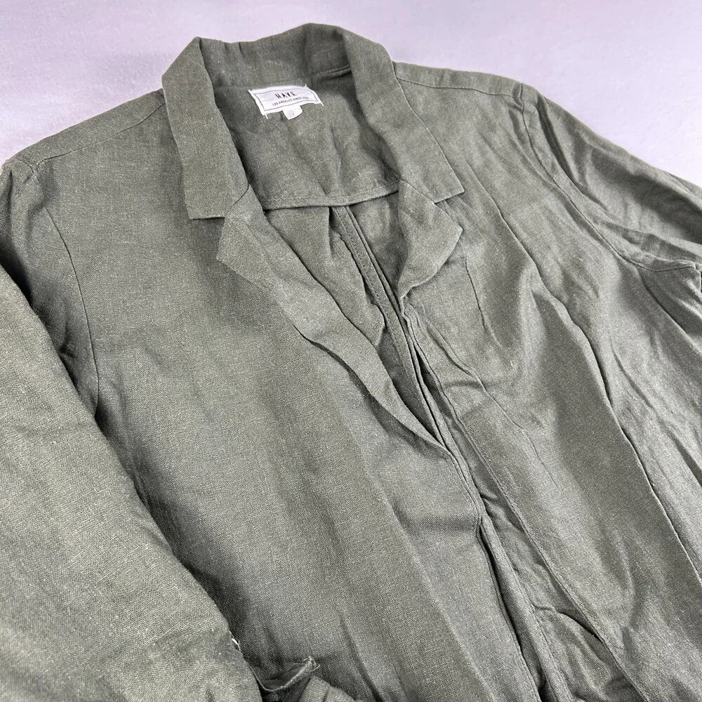 HAVE Jacket Womens Large Green Linen Blend Open Front Roll Tab Sleeves D Ring